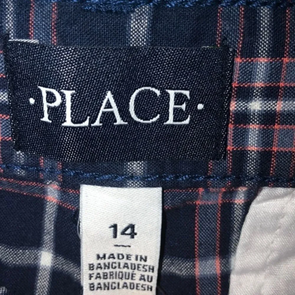 Children’s Place boy size 14 plaid blue Bermuda shirts
